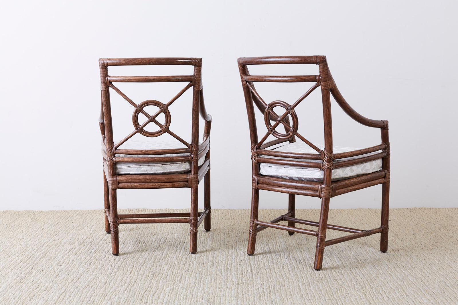 Set of Four McGuire Rattan Target Back Dining Chairs 4