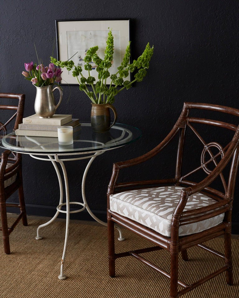 Set Of Four Mcguire Rattan Target Back Dining Chairs