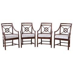 Set of Four McGuire Rattan Target Back Dining Chairs