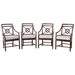 Set of Four McGuire Rattan Target Back Dining Chairs