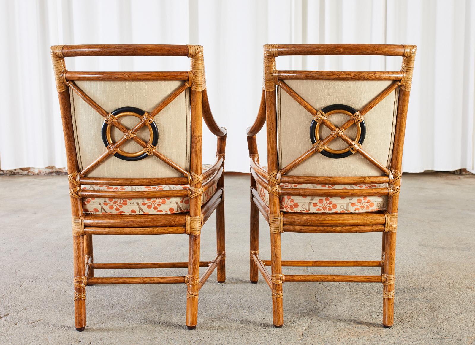 Set of Four McGuire Rattan Target Dining Armchairs 8