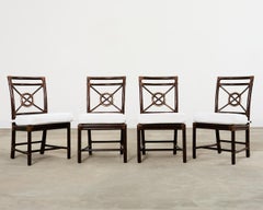 Set of Four McGuire Rattan Target Dining Chairs in Boucle
