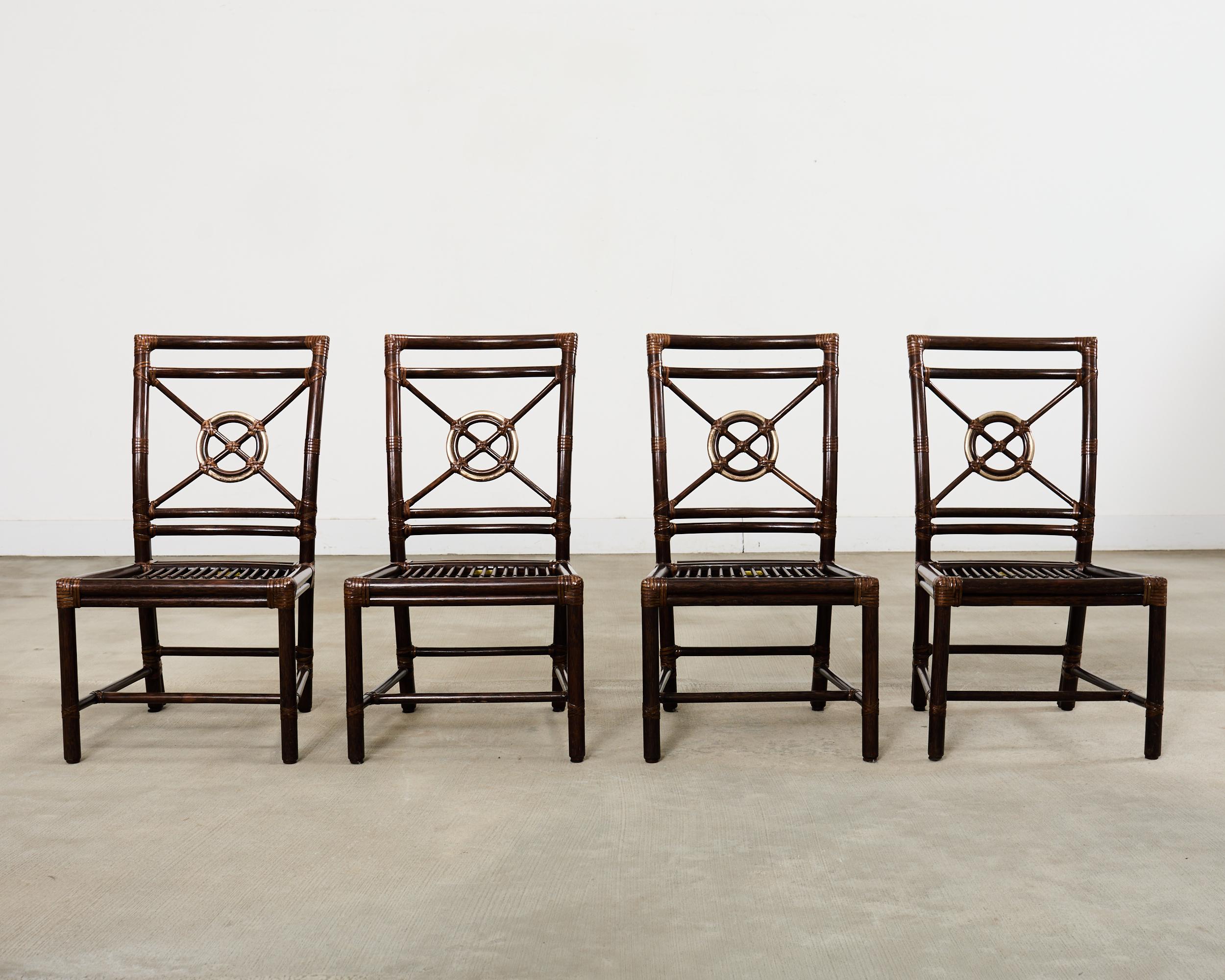Organico moderno Set di quattro sedie da pranzo McGuire Rattan Target in Boucle in vendita