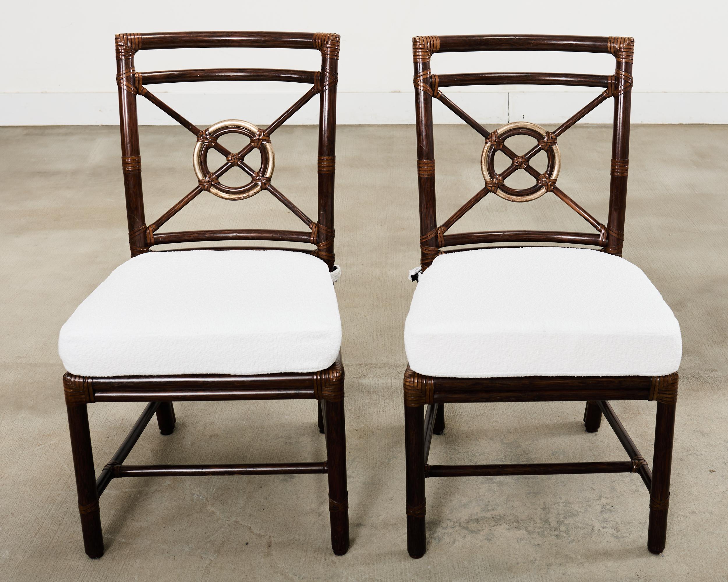XX secolo Set di quattro sedie da pranzo McGuire Rattan Target in Boucle in vendita