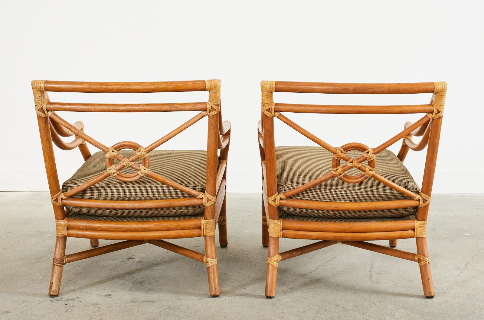 Set of Four McGuire Rattan Target Lounge Chairs and Ottomans In Good Condition In Rio Vista, CA
