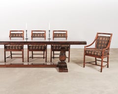 Set of Four McGuire Rattan Target Upholstered Dining Armchairs