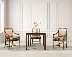 Set of Four McGuire Rattan Target Upholstered Dining Armchairs