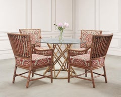 Set of Four McGuire Spindle-Back Rattan Ikat Dining Armchairs