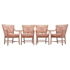 Set of Four McGuire Spindle-Back Rattan Ikat Dining Armchairs