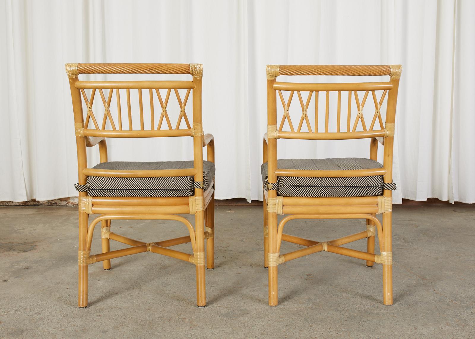 Set of Four McGuire Style Bamboo Rattan Dining Armchairs 11