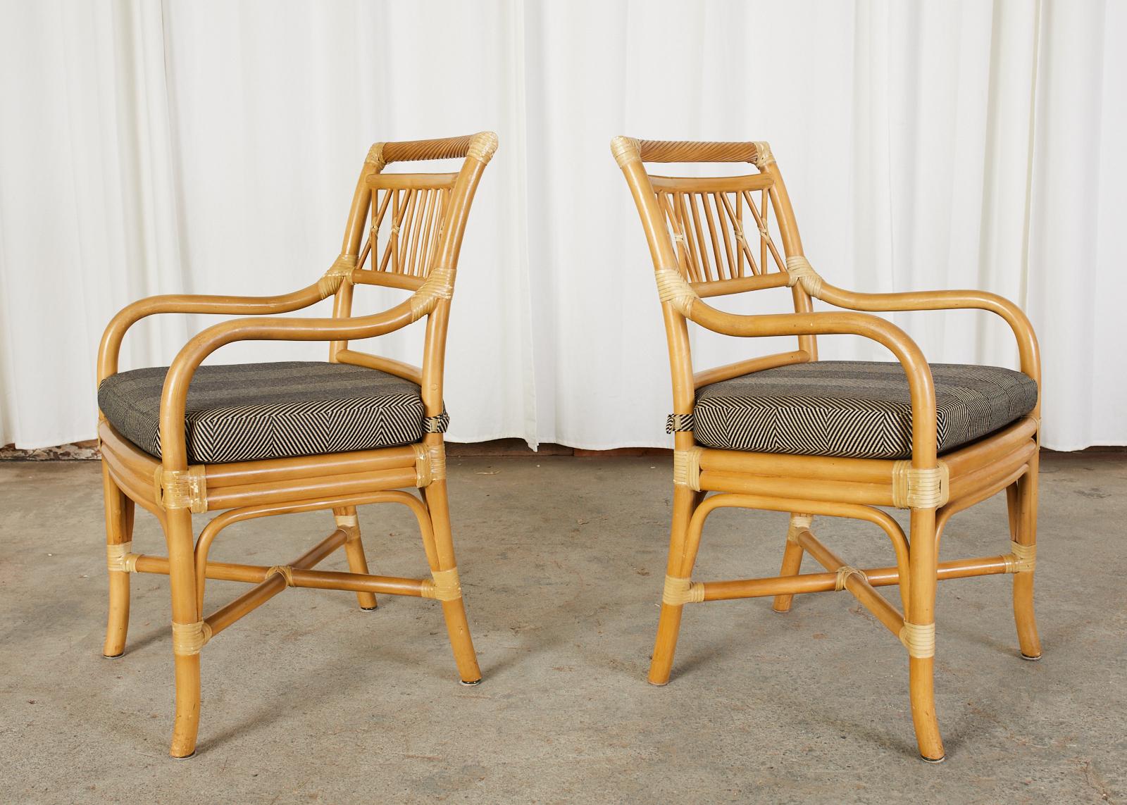 20th Century Set of Four McGuire Style Bamboo Rattan Dining Armchairs