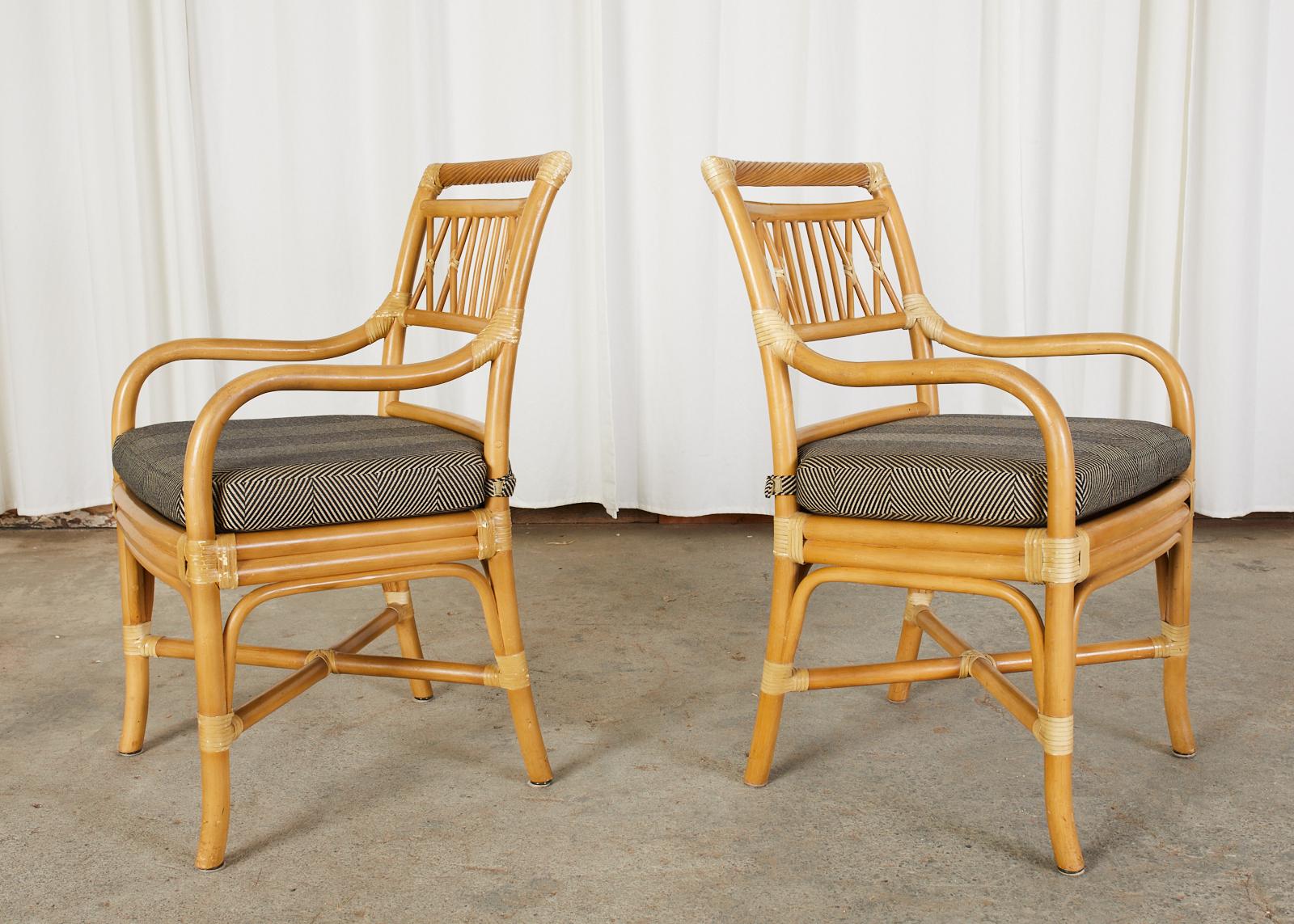 20th Century Set of Four McGuire Style Bamboo Rattan Dining Armchairs