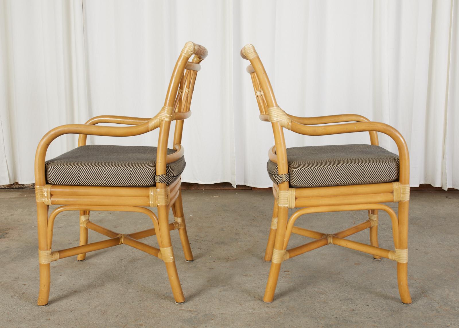 Set of Four McGuire Style Bamboo Rattan Dining Armchairs 1