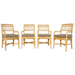 Set of Four McGuire Style Bamboo Rattan Dining Armchairs