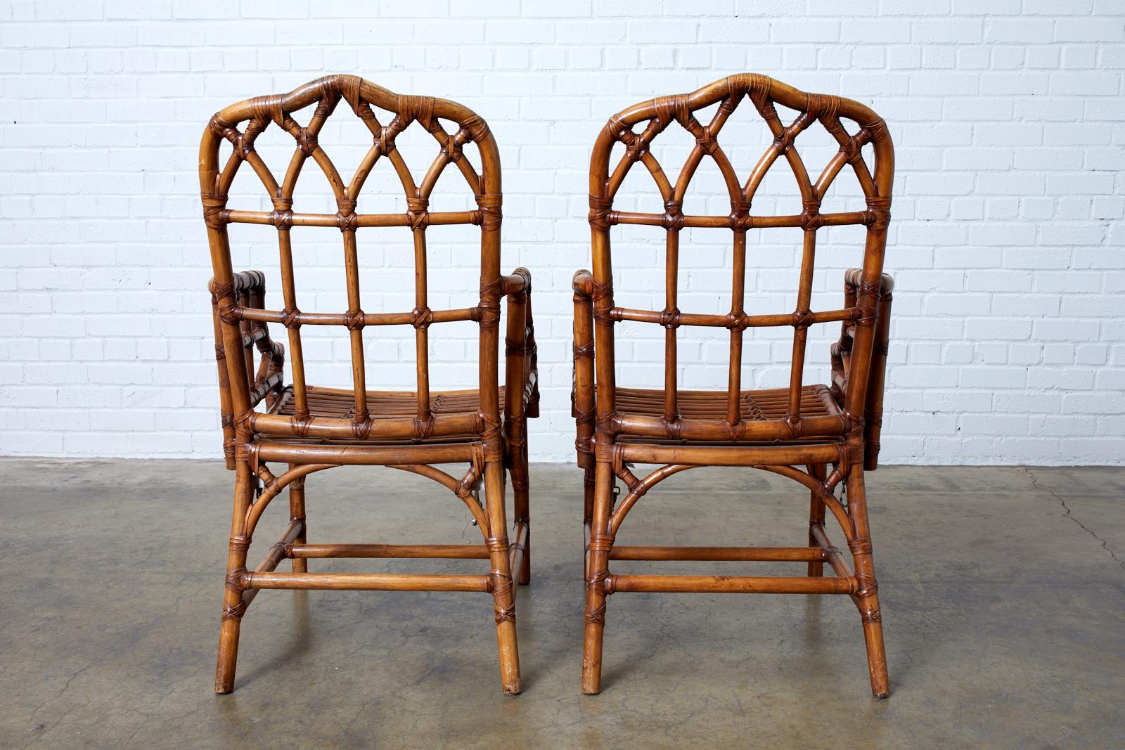 Set of Four McGuire Style Bamboo Rattan Dining Chairs 6