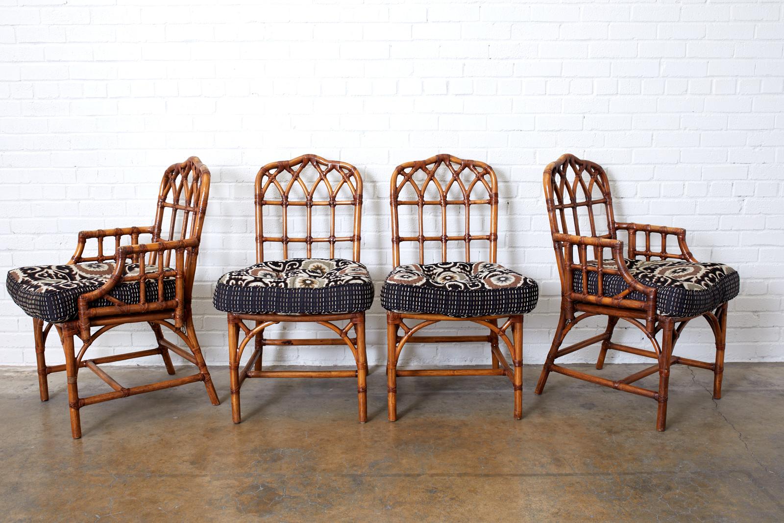 Hand-Crafted Set of Four McGuire Style Bamboo Rattan Dining Chairs