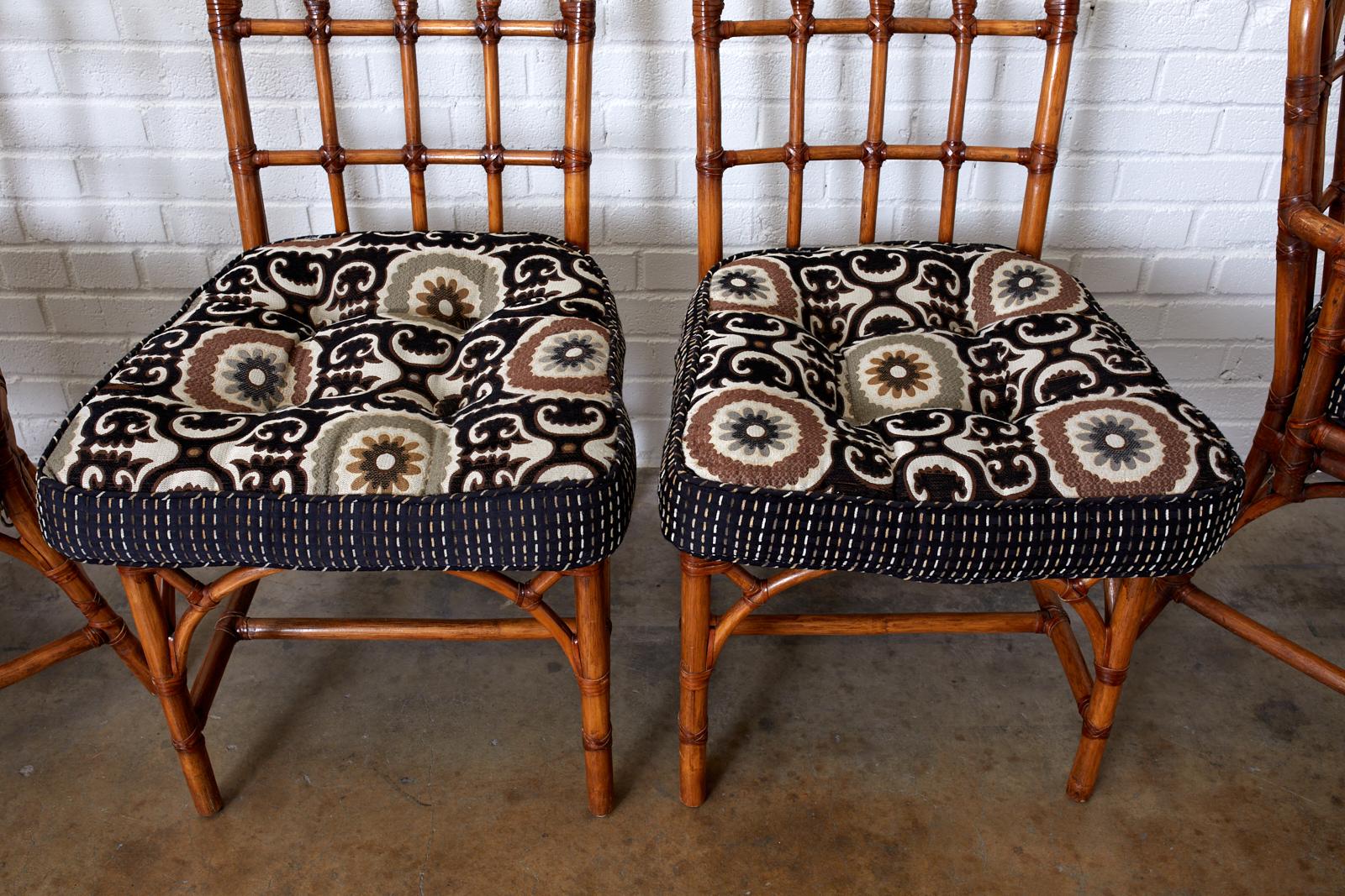 Set of Four McGuire Style Bamboo Rattan Dining Chairs In Good Condition In Rio Vista, CA