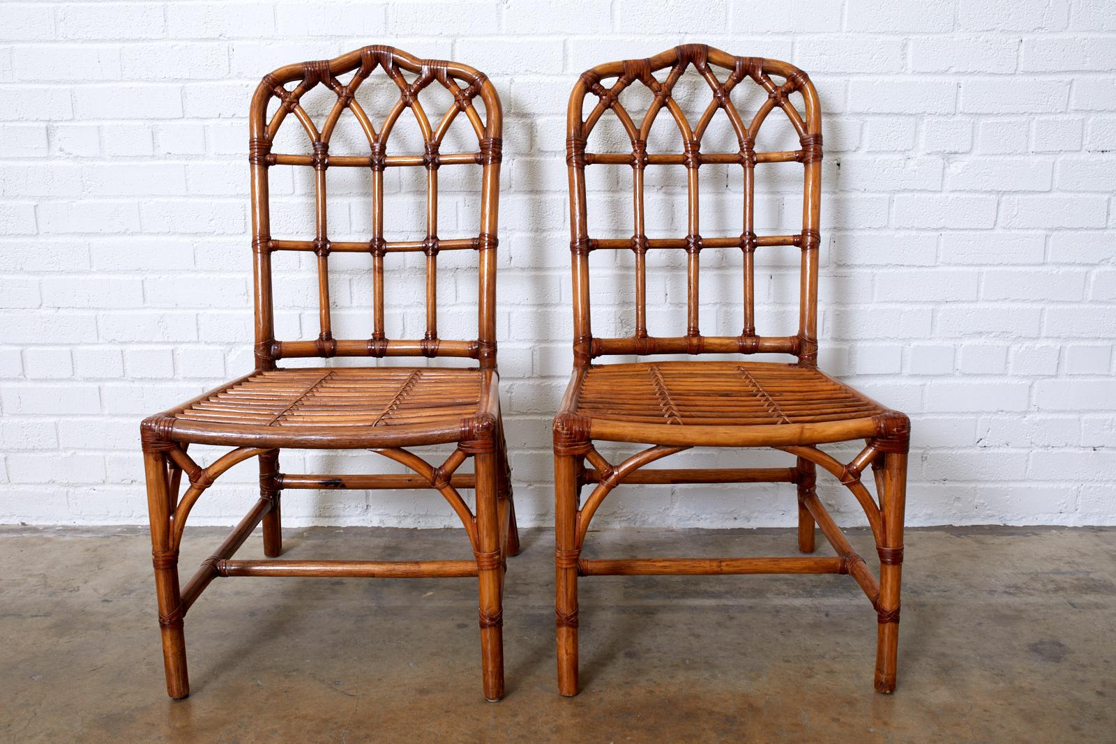 Set of Four McGuire Style Bamboo Rattan Dining Chairs 1