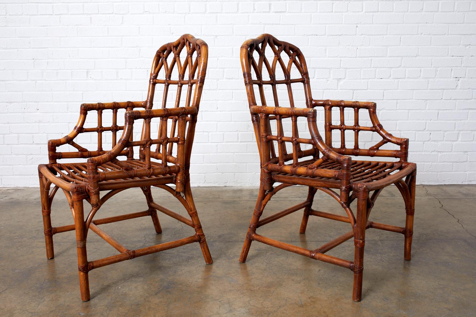 Set of Four McGuire Style Bamboo Rattan Dining Chairs 3