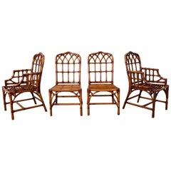 Set of Four McGuire Style Bamboo Rattan Dining Chairs