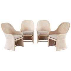 Set of Four McGuire Style Cerused Rattan Lounge Dining Chairs