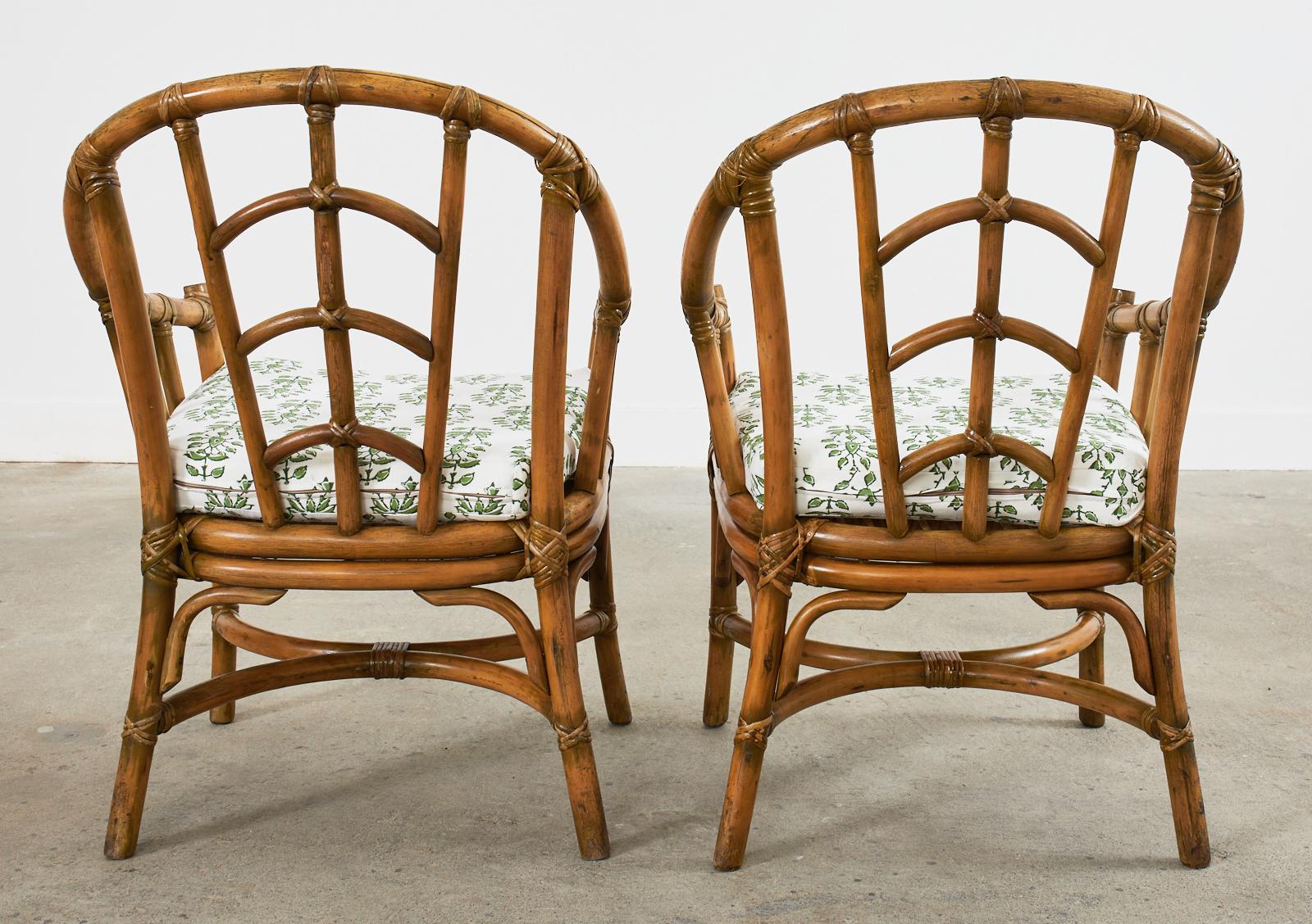 Set of Four McGuire Style Organic Modern Rattan Barrel Dining Armchairs 7