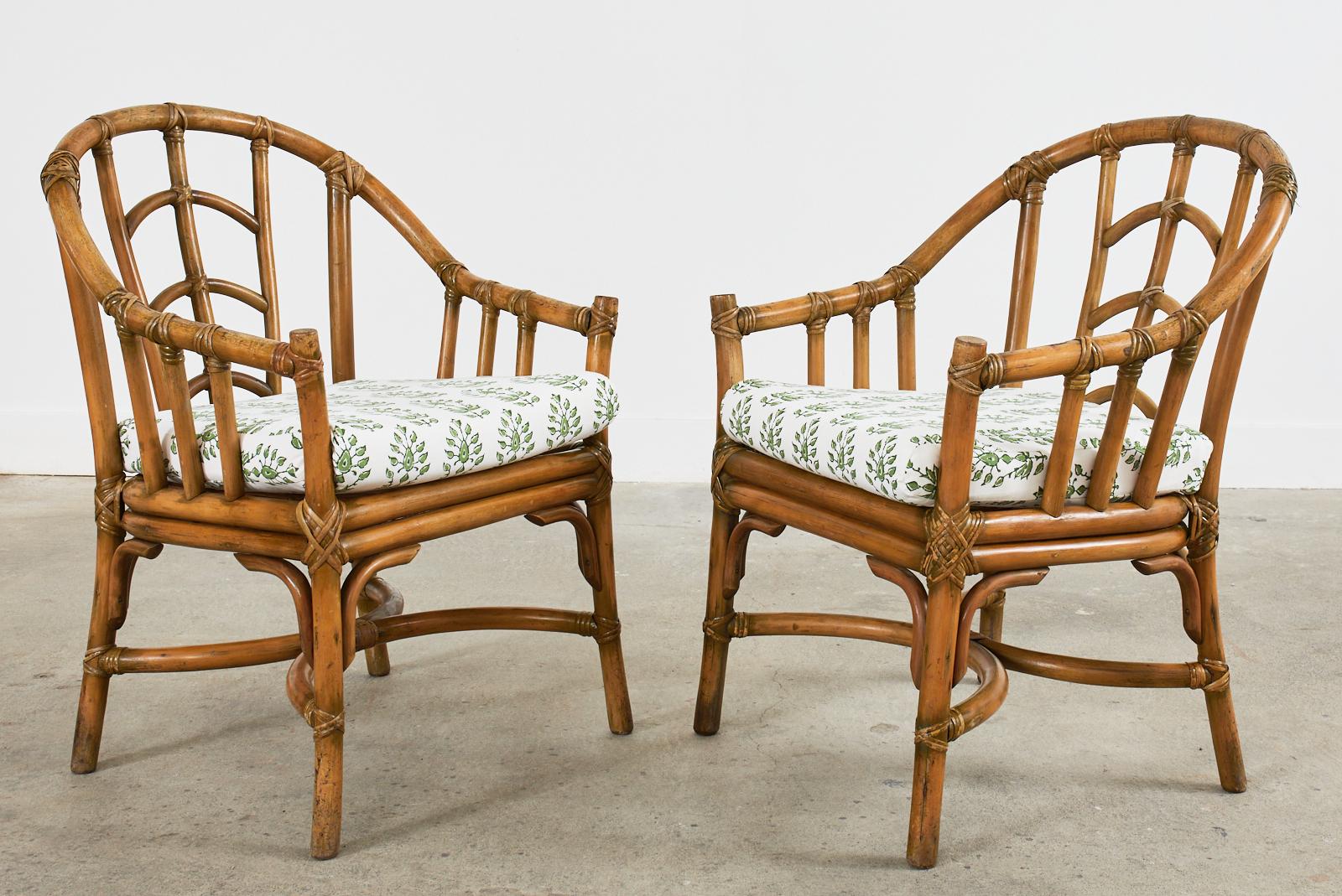 Set of Four McGuire Style Organic Modern Rattan Barrel Dining Armchairs In Good Condition In Rio Vista, CA