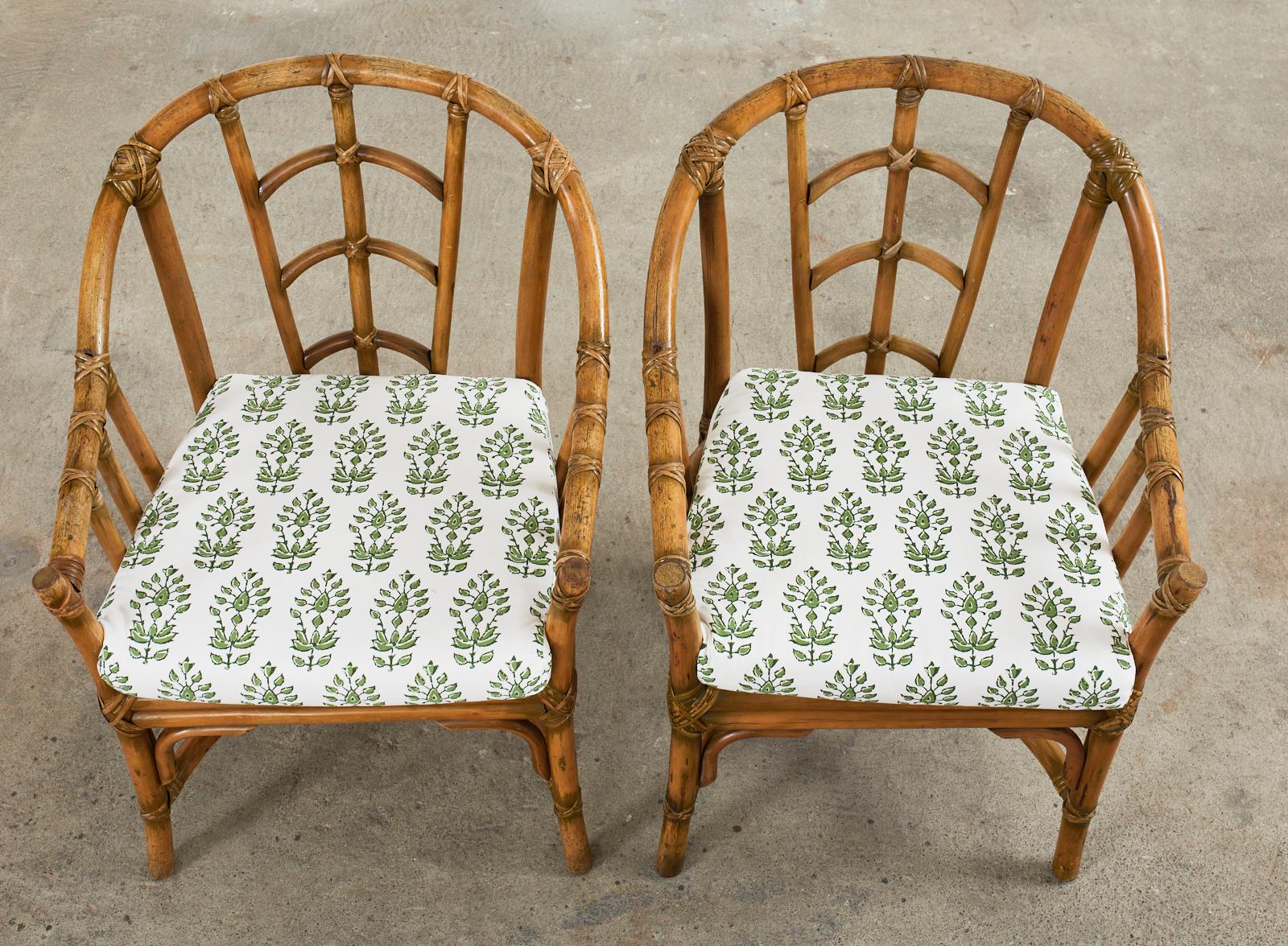 Cane Set of Four McGuire Style Organic Modern Rattan Barrel Dining Armchairs