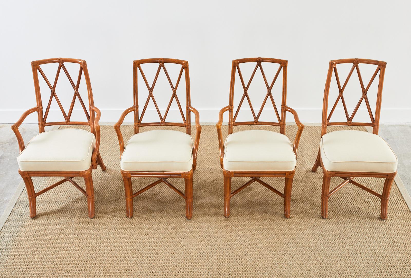 American Set of Four McGuire Style Organic Modern Rattan Dining Chairs