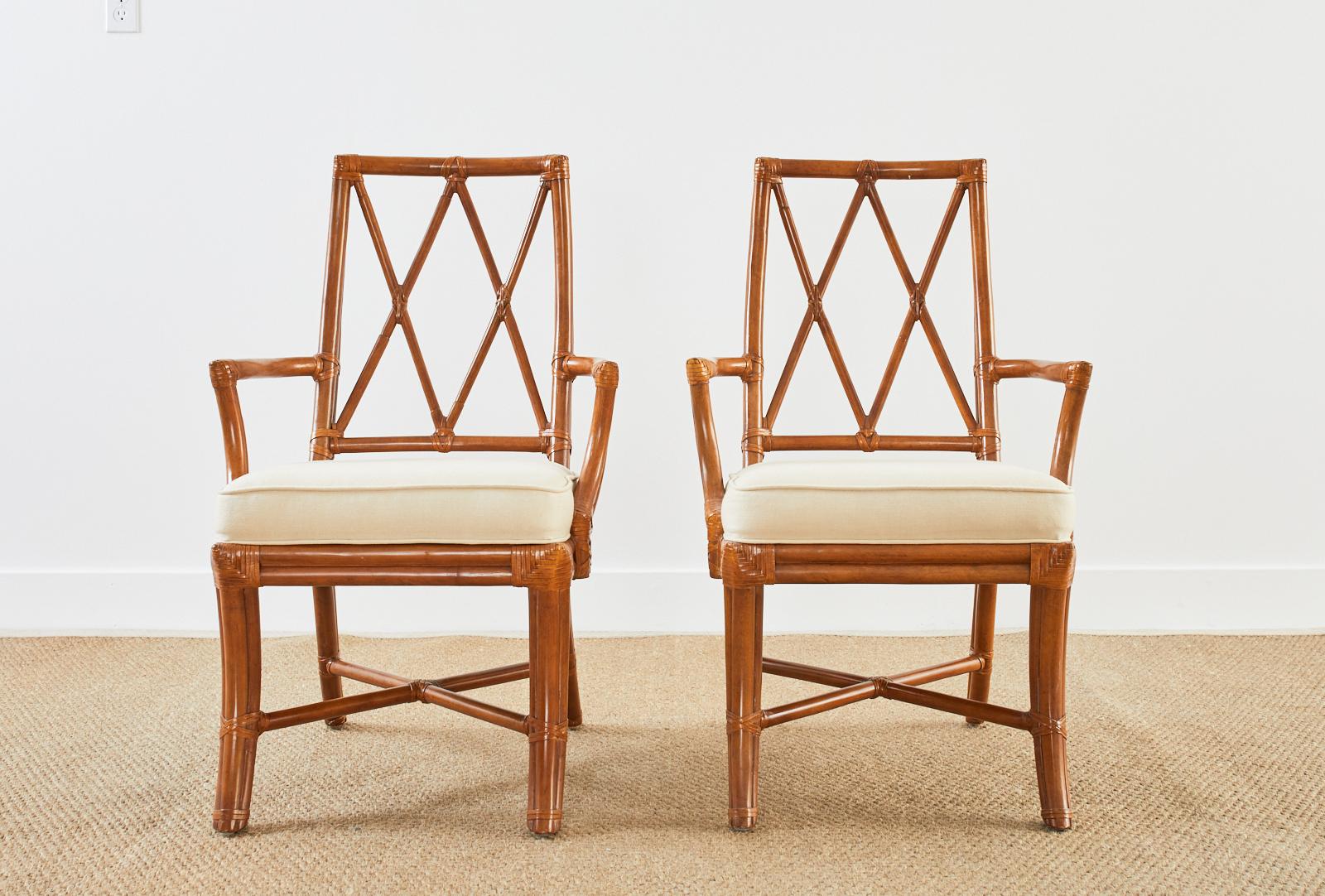 Hand-Crafted Set of Four McGuire Style Organic Modern Rattan Dining Chairs