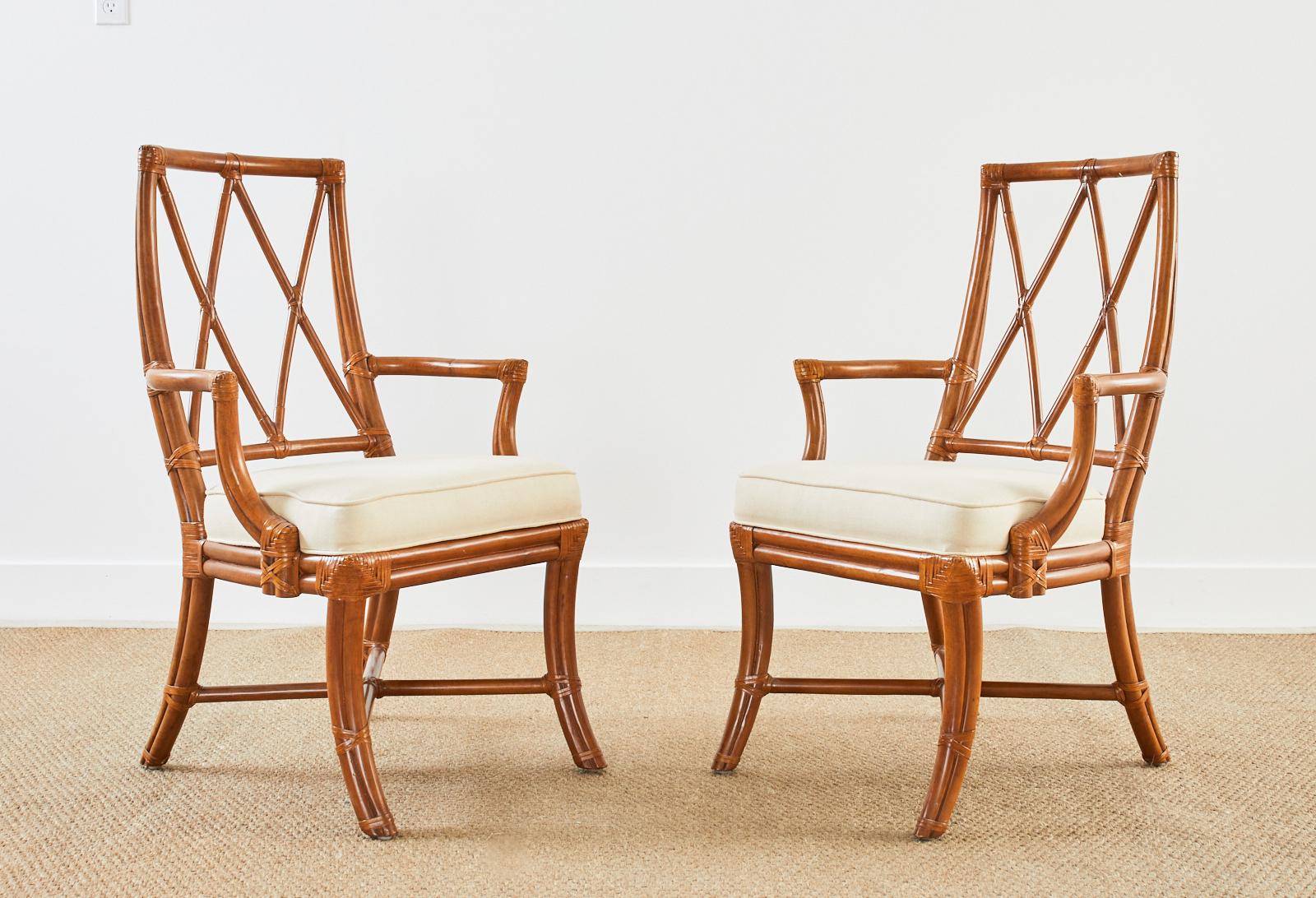 Contemporary Set of Four McGuire Style Organic Modern Rattan Dining Chairs