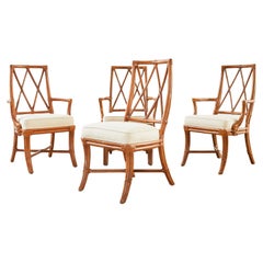 Set of Four McGuire Style Organic Modern Rattan Dining Chairs
