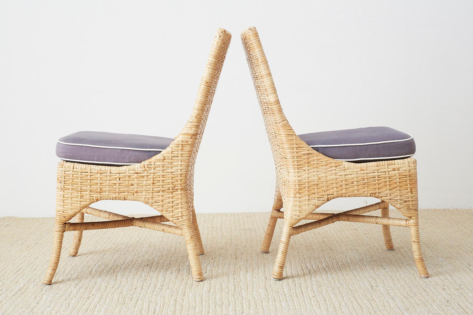 20th Century Set of Four McGuire Woven Rattan Wicker Dining Chairs