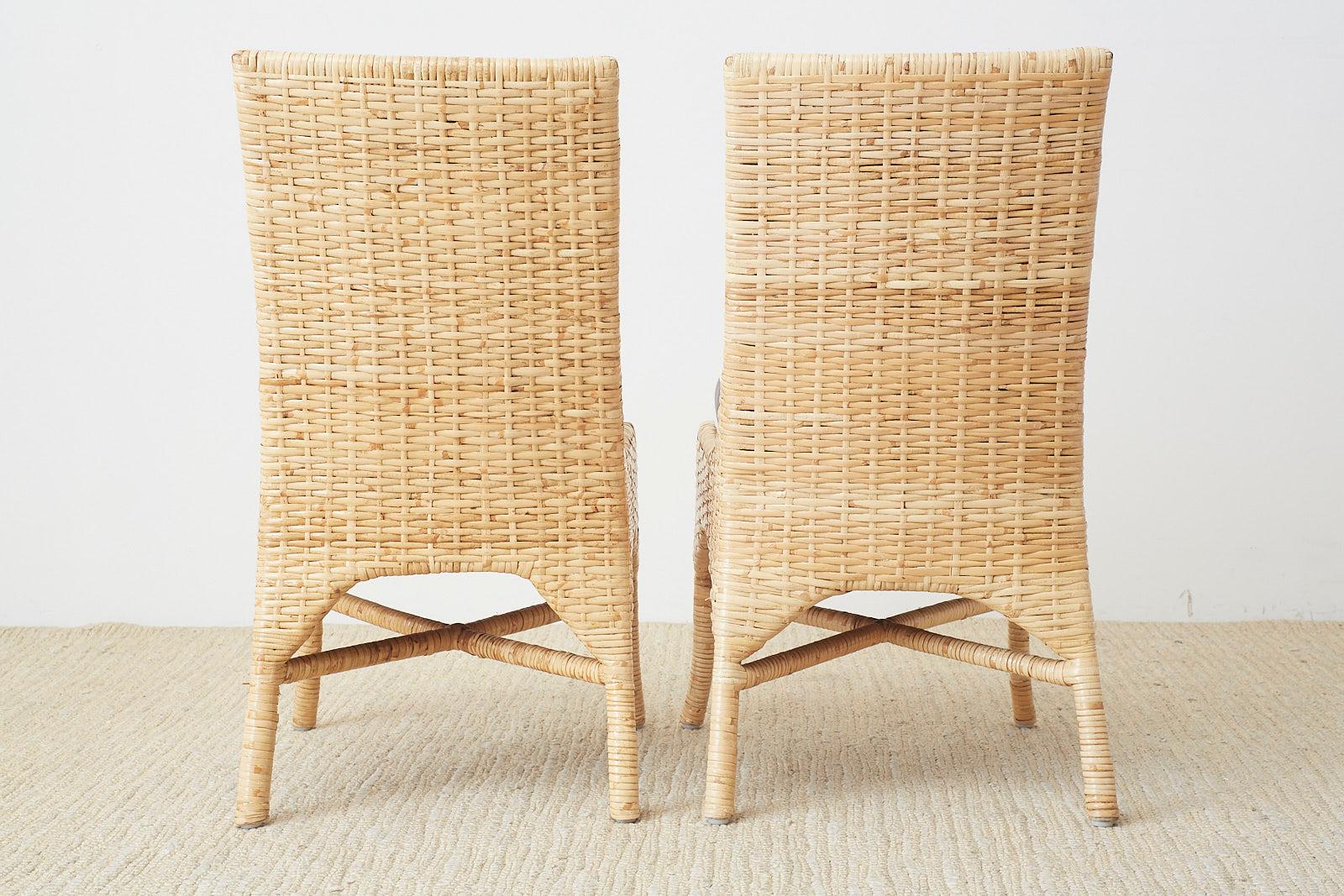 Set of Four McGuire Woven Rattan Wicker Dining Chairs 3