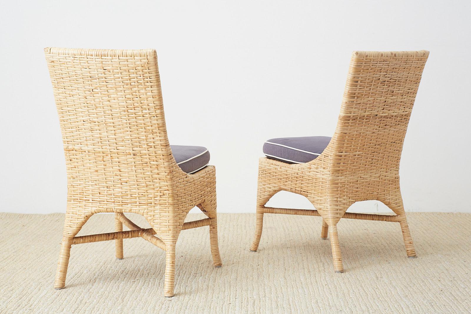 Set of Four McGuire Woven Rattan Wicker Dining Chairs 4