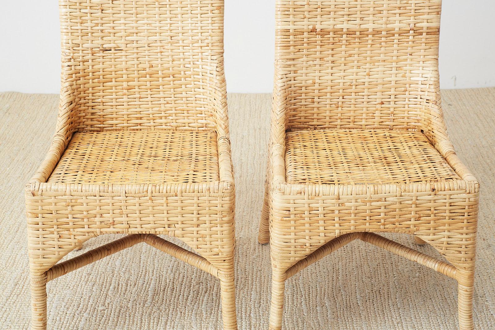Set of Four McGuire Woven Rattan Wicker Dining Chairs 6