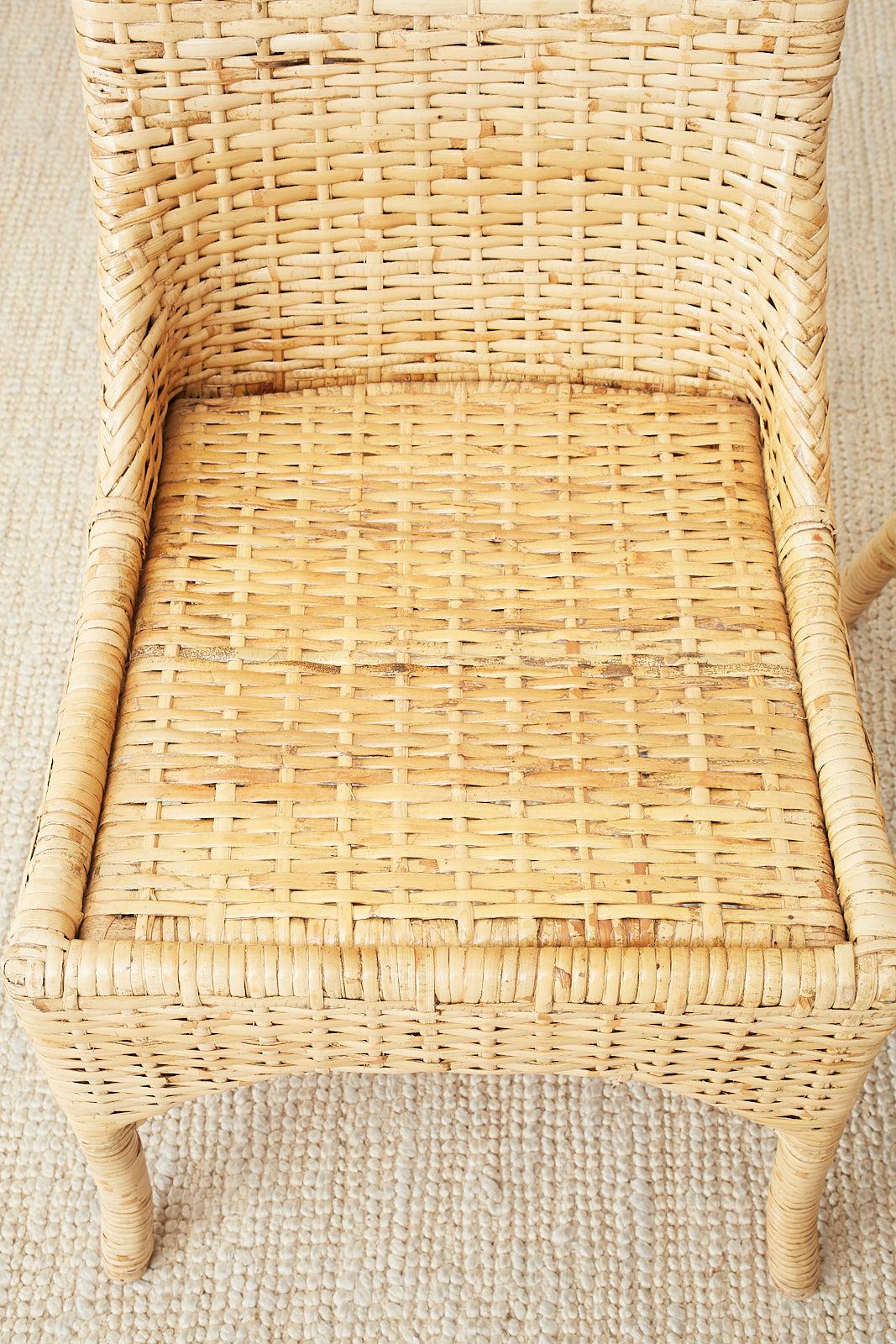 Set of Four McGuire Woven Rattan Wicker Dining Chairs 7