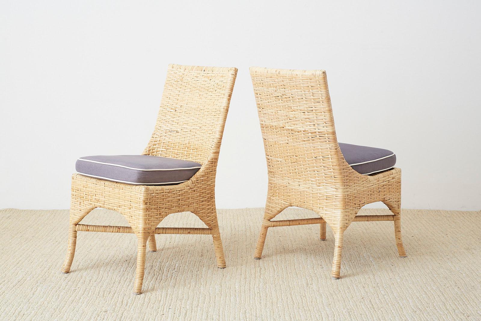 Organic Modern Set of Four McGuire Woven Rattan Wicker Dining Chairs