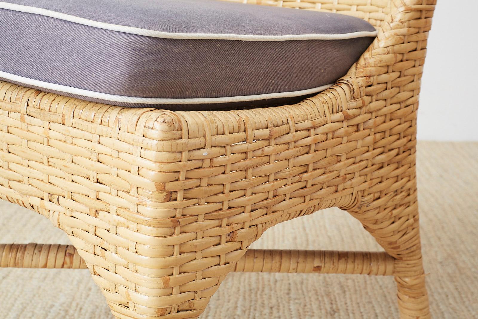 Hand-Crafted Set of Four McGuire Woven Rattan Wicker Dining Chairs