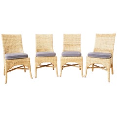 Set of Four McGuire Woven Rattan Wicker Dining Chairs
