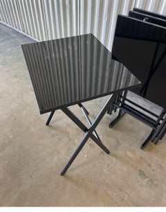Set of Four MCM Black Laminate Folding Tray / Snack Tables with Stand