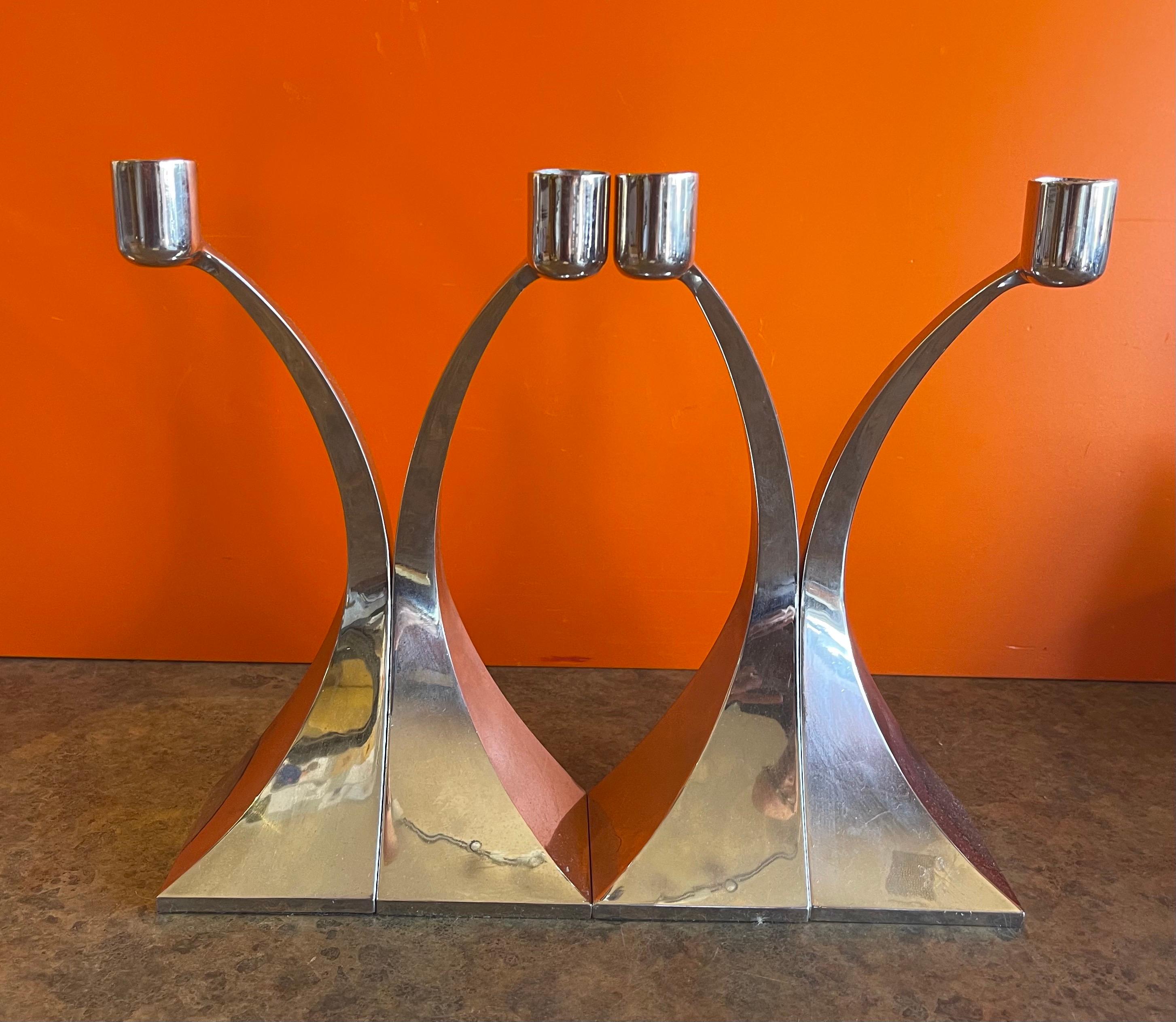 American Set of Four MCM Chrome Candlesticks For Sale