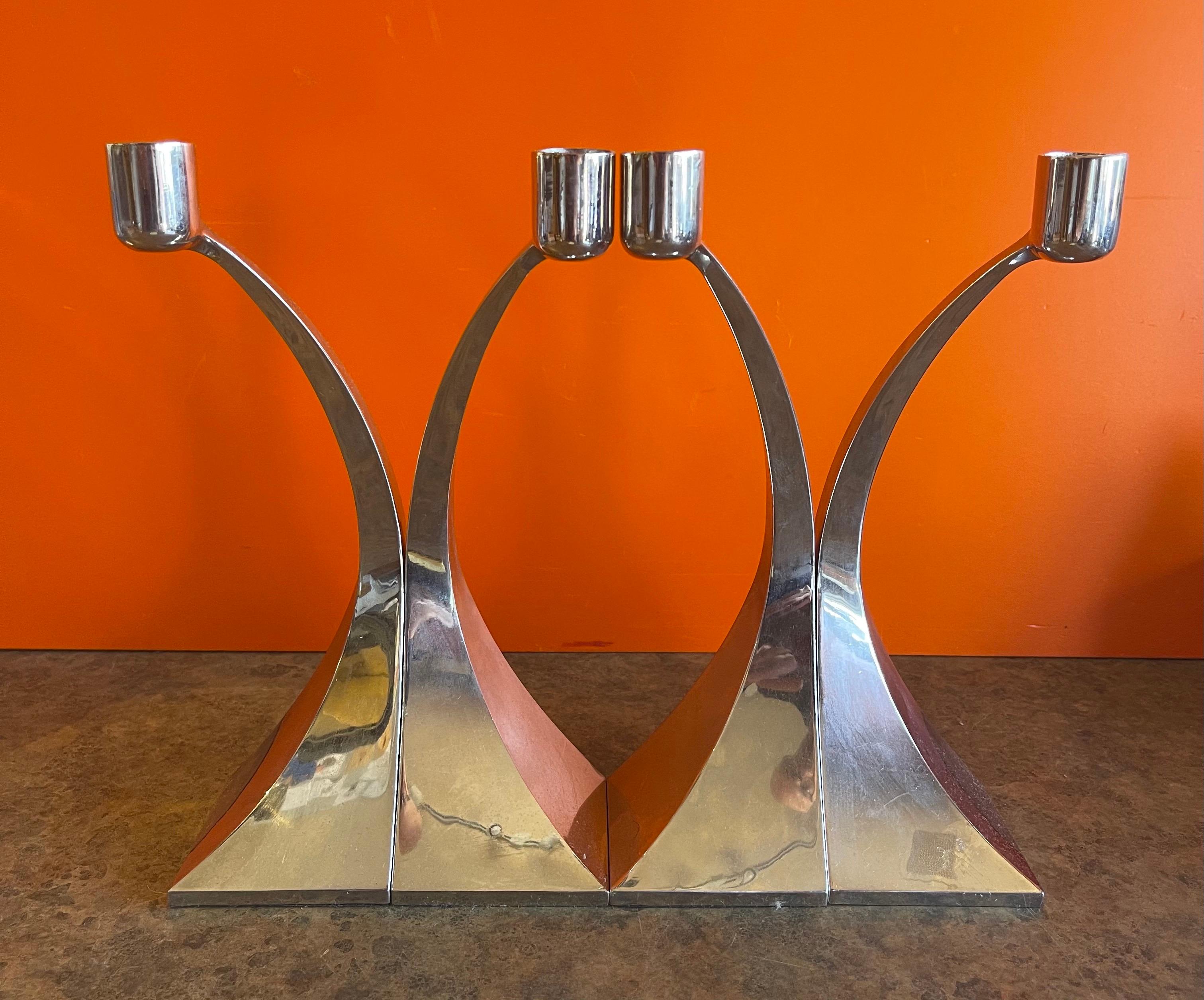 Set of Four MCM Chrome Candlesticks In Good Condition For Sale In San Diego, CA