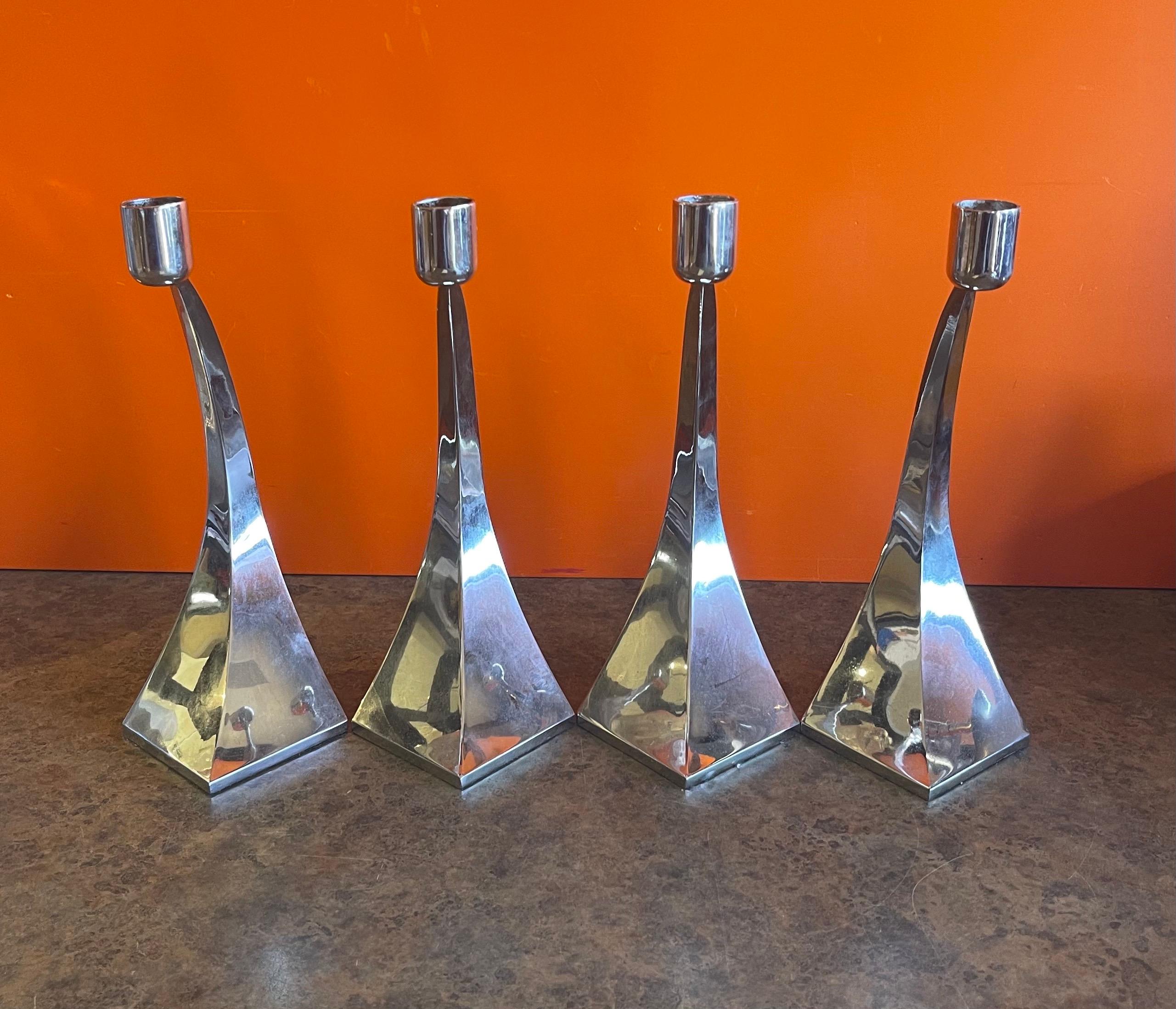 Steel Set of Four MCM Chrome Candlesticks For Sale