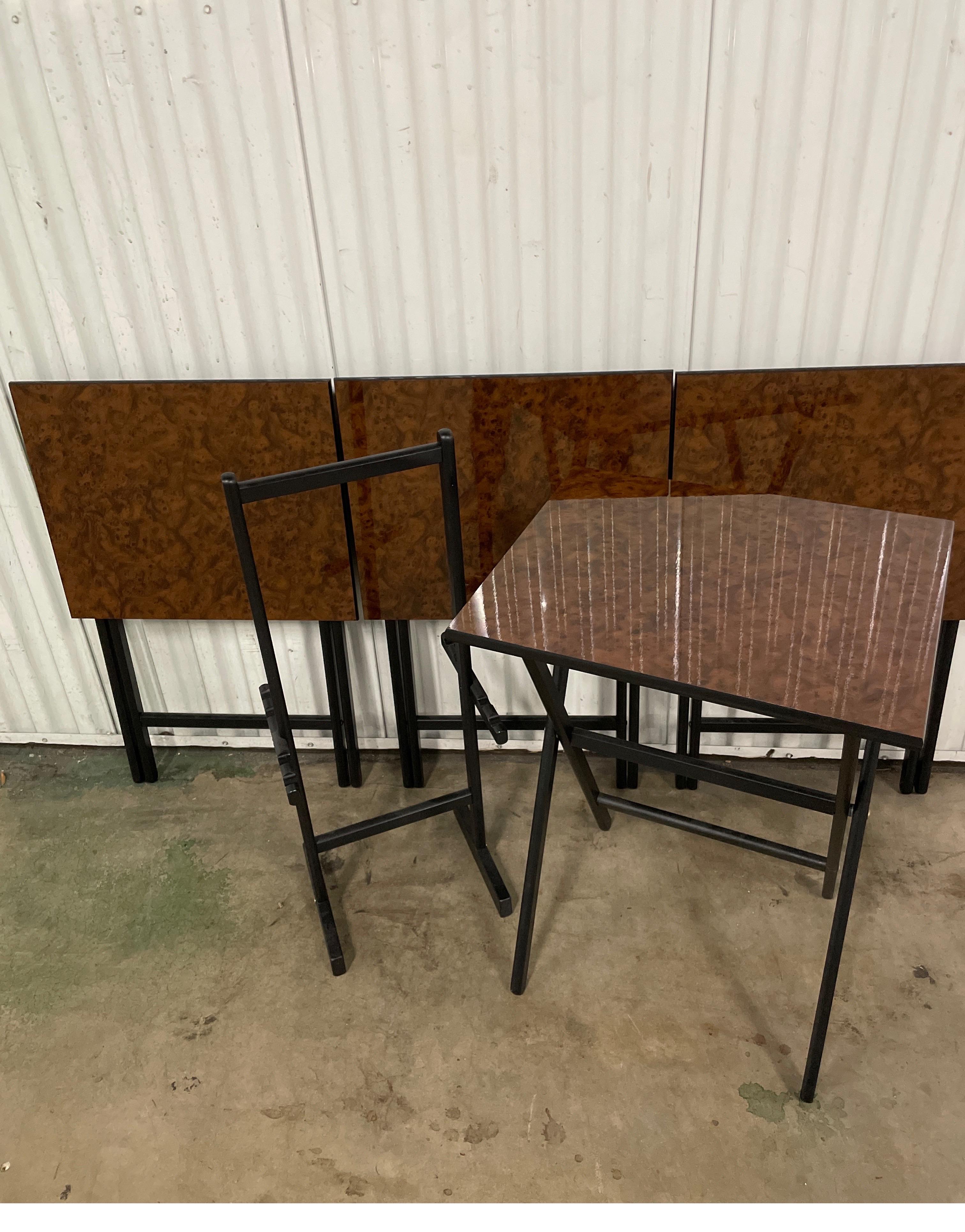 20th Century Set of Four MCM Style Burlwood Laminate Tray Tables