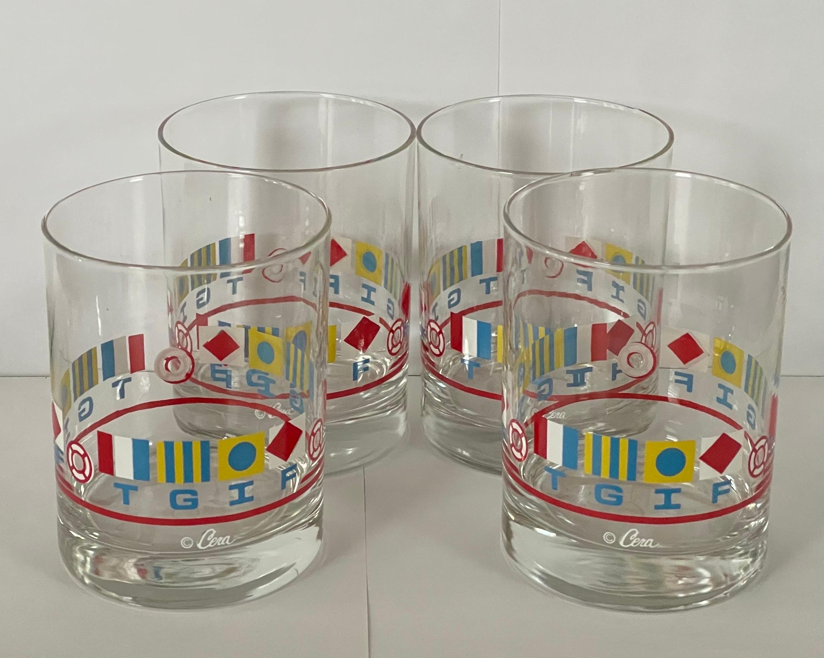 Ensemble de quatre verres longs MCM « TGIF / Nautical Flags » par Cera en vente 13