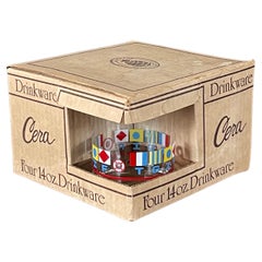 Set of Four Mcm "TGIF / Nautical Flags" Highball Glasses by Cera