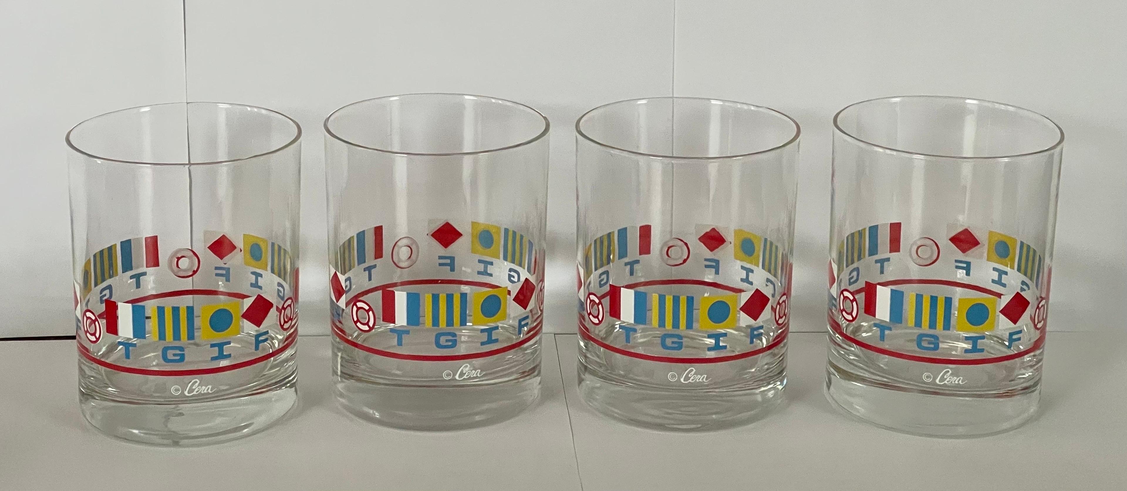 20ième siècle Ensemble de quatre verres longs MCM « TGIF / Nautical Flags » par Cera en vente