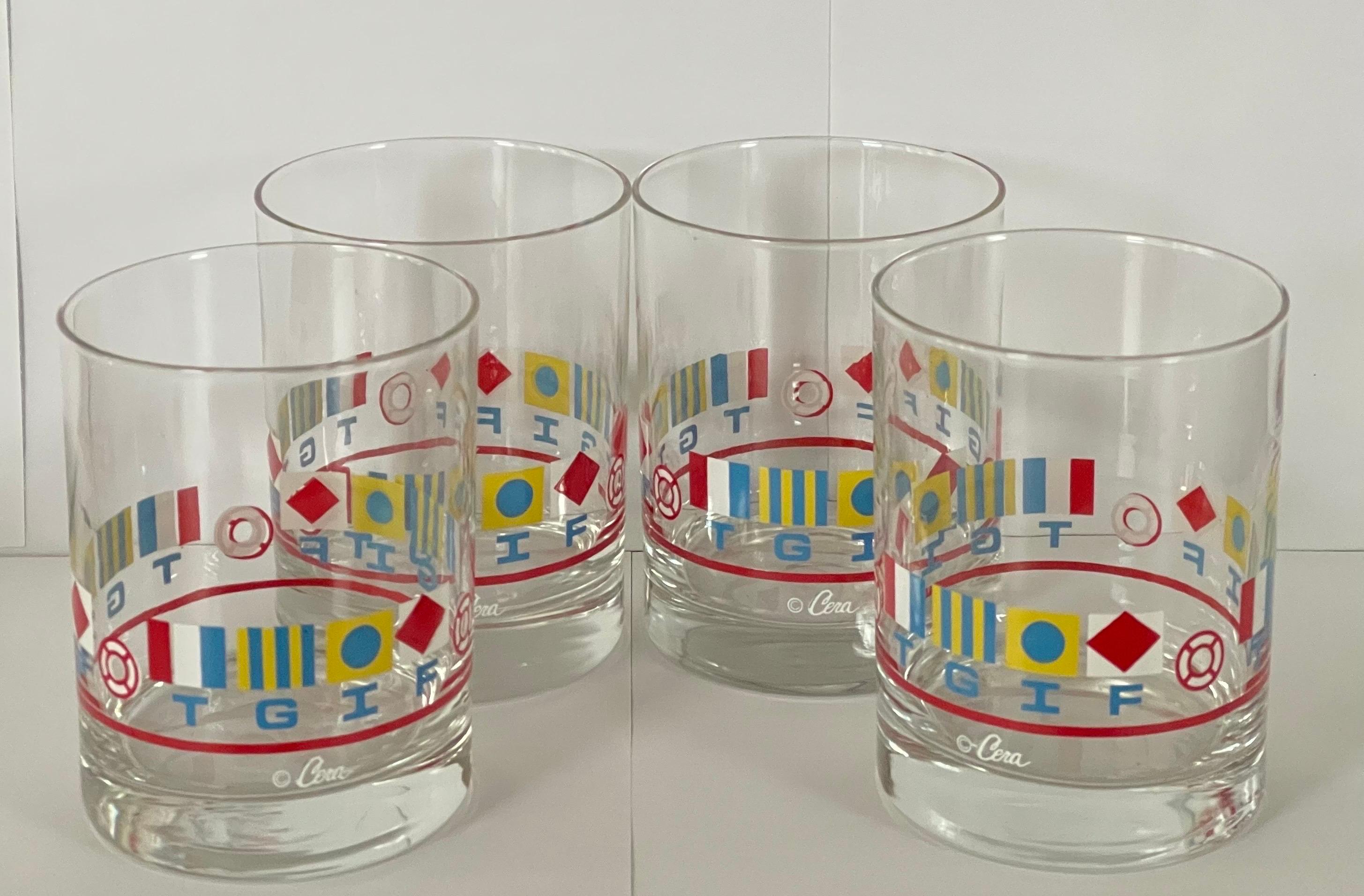 Verre Ensemble de quatre verres longs MCM « TGIF / Nautical Flags » par Cera en vente