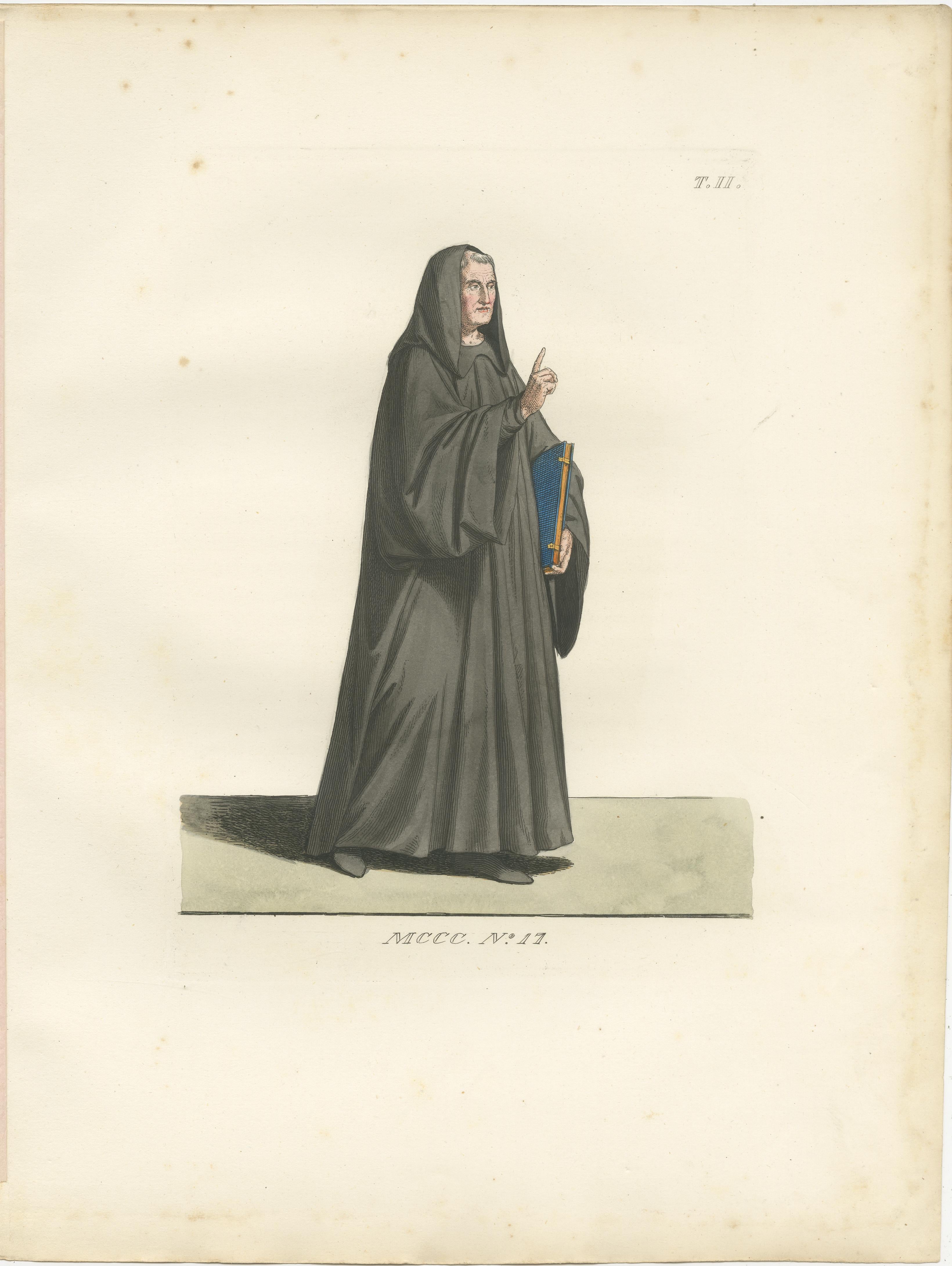 Set of Four Medieval Figures – Costume & Daily Life, Handcolored Engravings 1845
